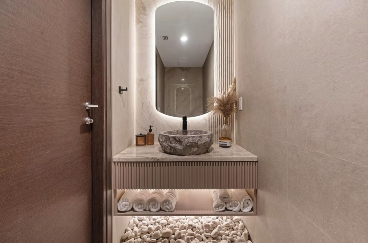 Stone Vessel Powder Room — Brickell