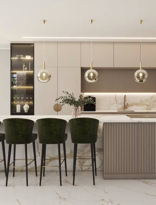 Velvet & Calacatta Kitchen — Aventura